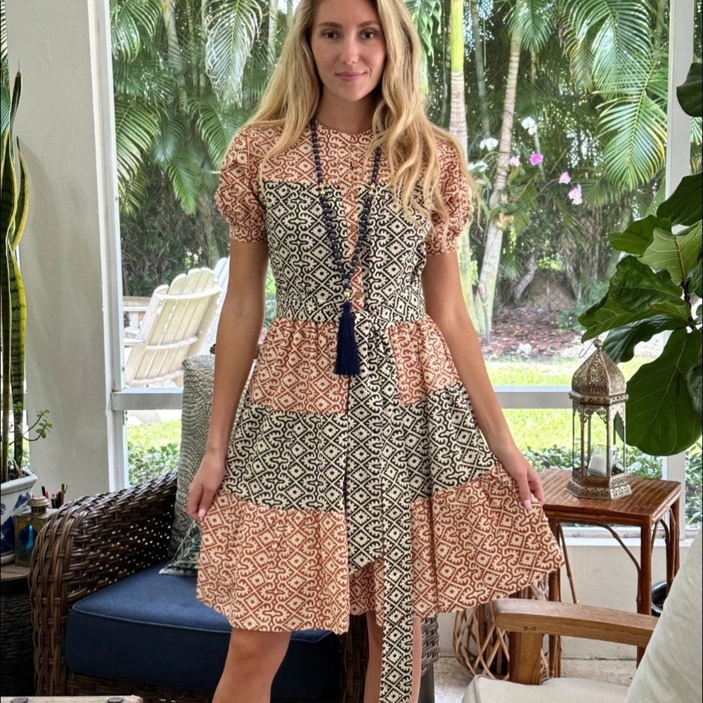 NWT Geometric Patterned Dress in Black and Orange